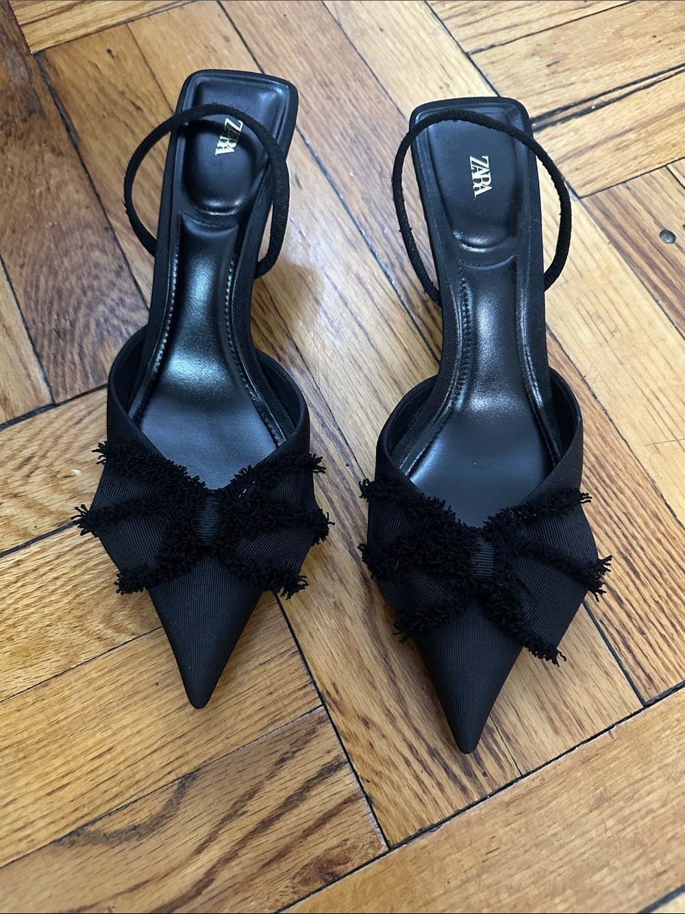 Zara Black Pointed Bow Slingbacks